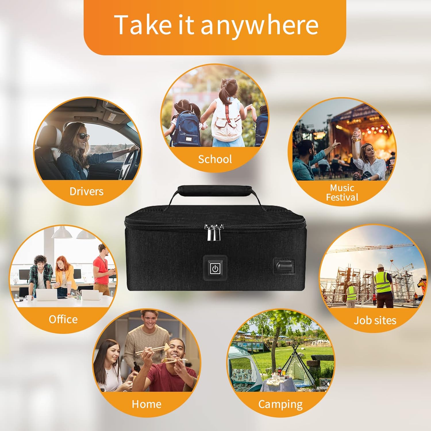 Portable Oven, 12V/24V/110V 3-in-1 Car Food Warmer, Electric Lunch Box For Truckers, Portable Personal Lunch Box Warmer For Road Trip, Office Work, Picnic, Camping, Family Gathering (Black)