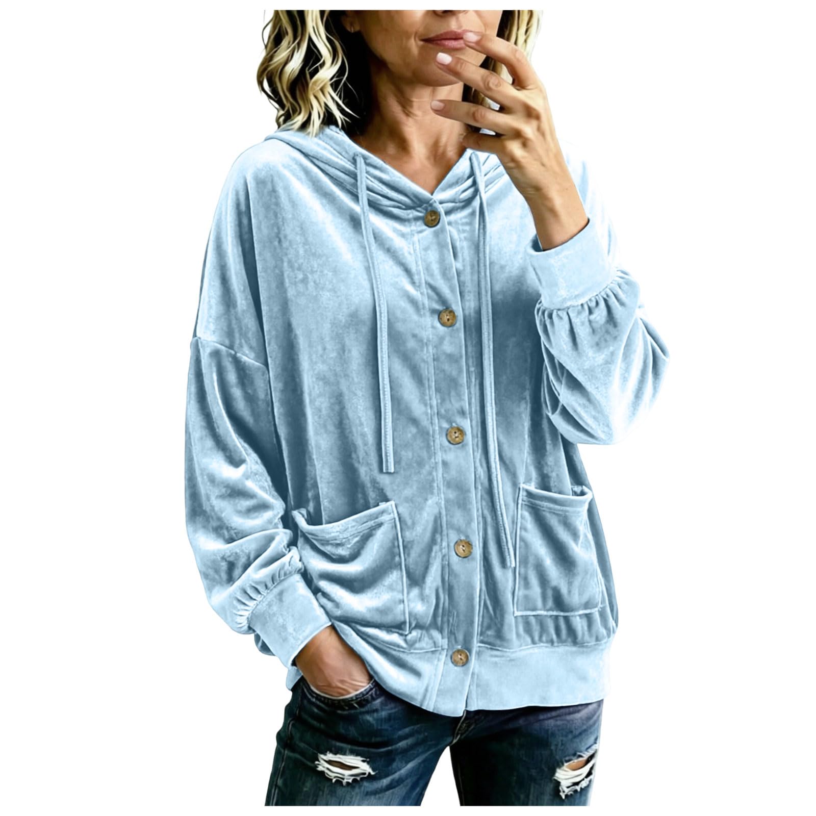 Maglia da Donna Oversize a Maniche Lunghe con Cappuccio, Tinta Unita, Casual per l'inverno Tessuto a Maglia Morbido e Caldo, abbottonatura Frontale, Adatta per Shopping, Felpa Donna con Zip
