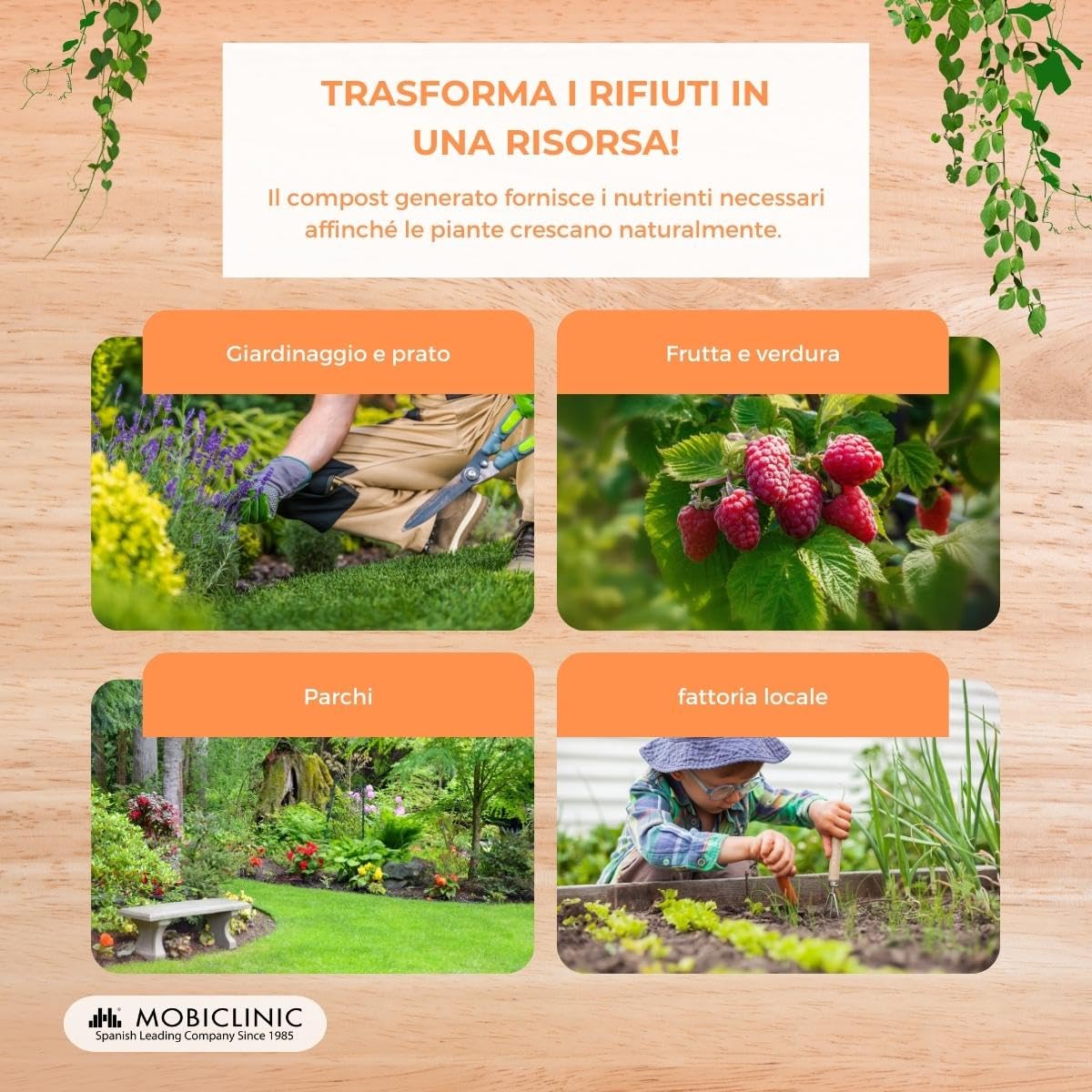 Mobiclinic®, Compostiera da giardino, Biopattumiera, Senza costi aggiuntivi, 300l, Ecologico, Trasformatore di rifiuti, Attrezzi, Griglie ventilazione, Plastica riciclata