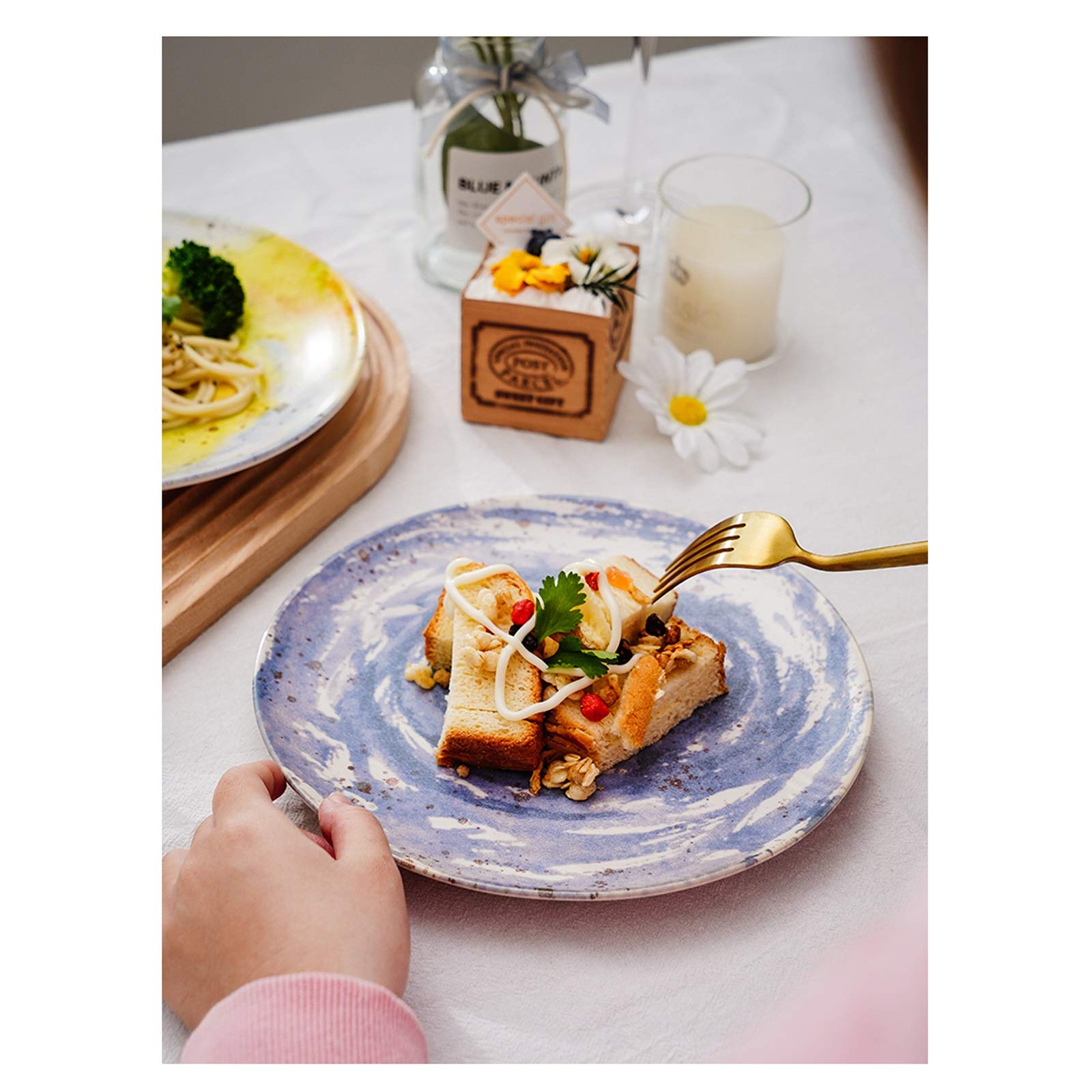 Speiseteller Sternenhimmel-Motive-Dinner-Platte, tägliche Gebrauchs-Platte geeignet for Dessert, Pasta, Salat, Steak, 8-Zoll-Vorspeiseplatte. Flachteller(C,2pack)