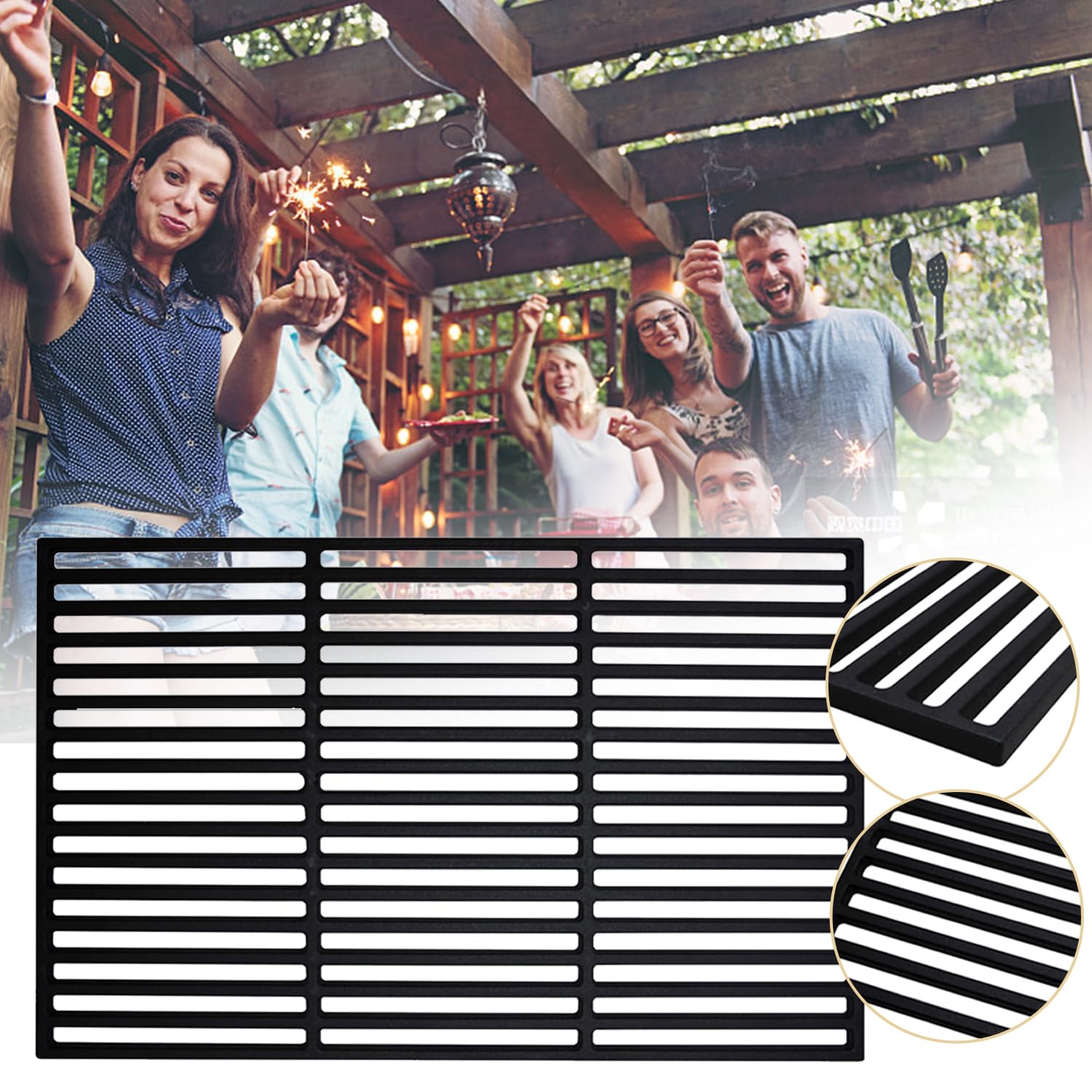 Daromigo 42 x 28 cm - Grille de cuisson en fonte émaillée - Grille rectangulaire en fonte émaillée - Accessoires pour barbecue, barbecue à gaz, barbecue au charbon de bois et bien d'autres - Pour