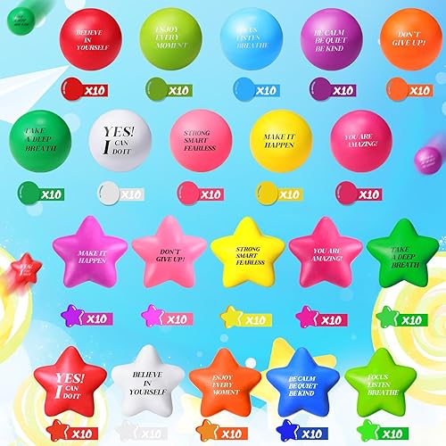 Miniatura 2 de 140 bolas motivacionales para aliviar el estrés, con forma de estrella, manejo de la ira, bolas de espuma coloridas para ejercicios de mano para