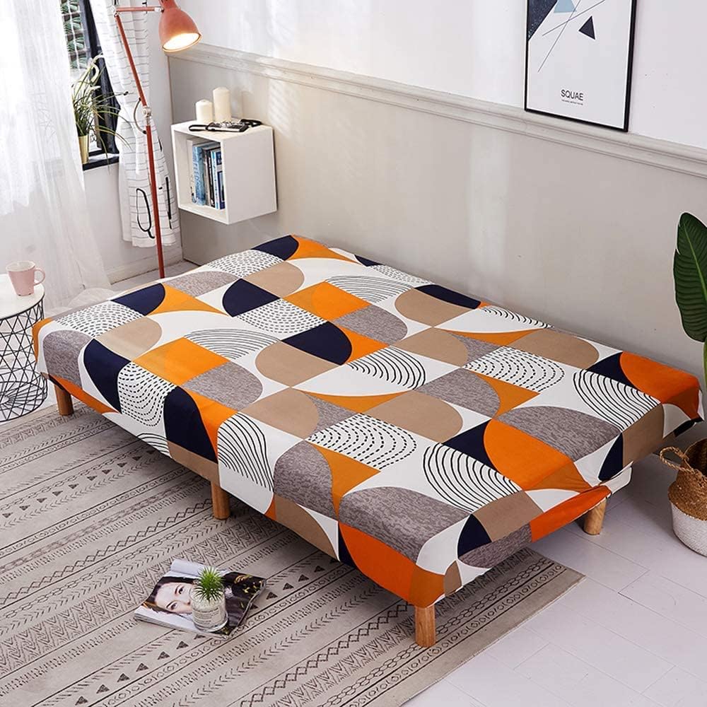 ele ELEOPTION Geometric Print Armless Sofa Bed Cover Stretch Slipcover Folding Sofa Large Couch Cover Futon Covers Full Size Furniture Protector
