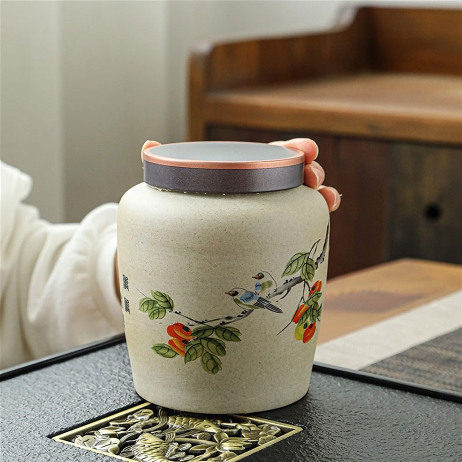 Ceramiczny słoik do przechowywania herbaty – hermetyczny pojemnik na herbatę liściastą, kawę i cukier, rustykalna ceramika z zamkniętą pokrywką