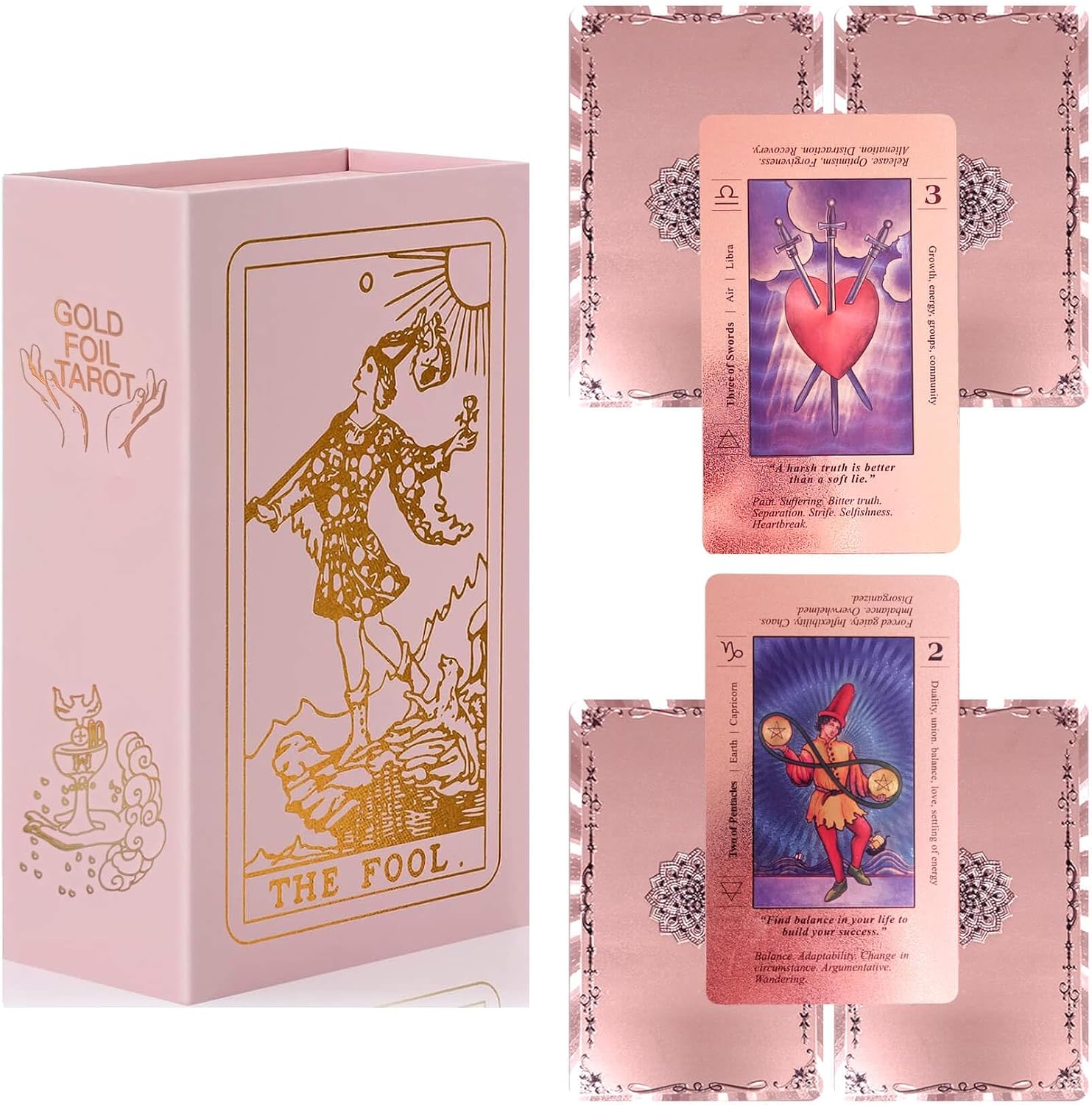 Tarot Cards Deck for Beginners,Pink Tarot Cards with Meanings on Them | Beginner Tarot Deck with Guide Book Fortune Telling Cards, Divination Tools for All Skill Levels (Rose Pink)