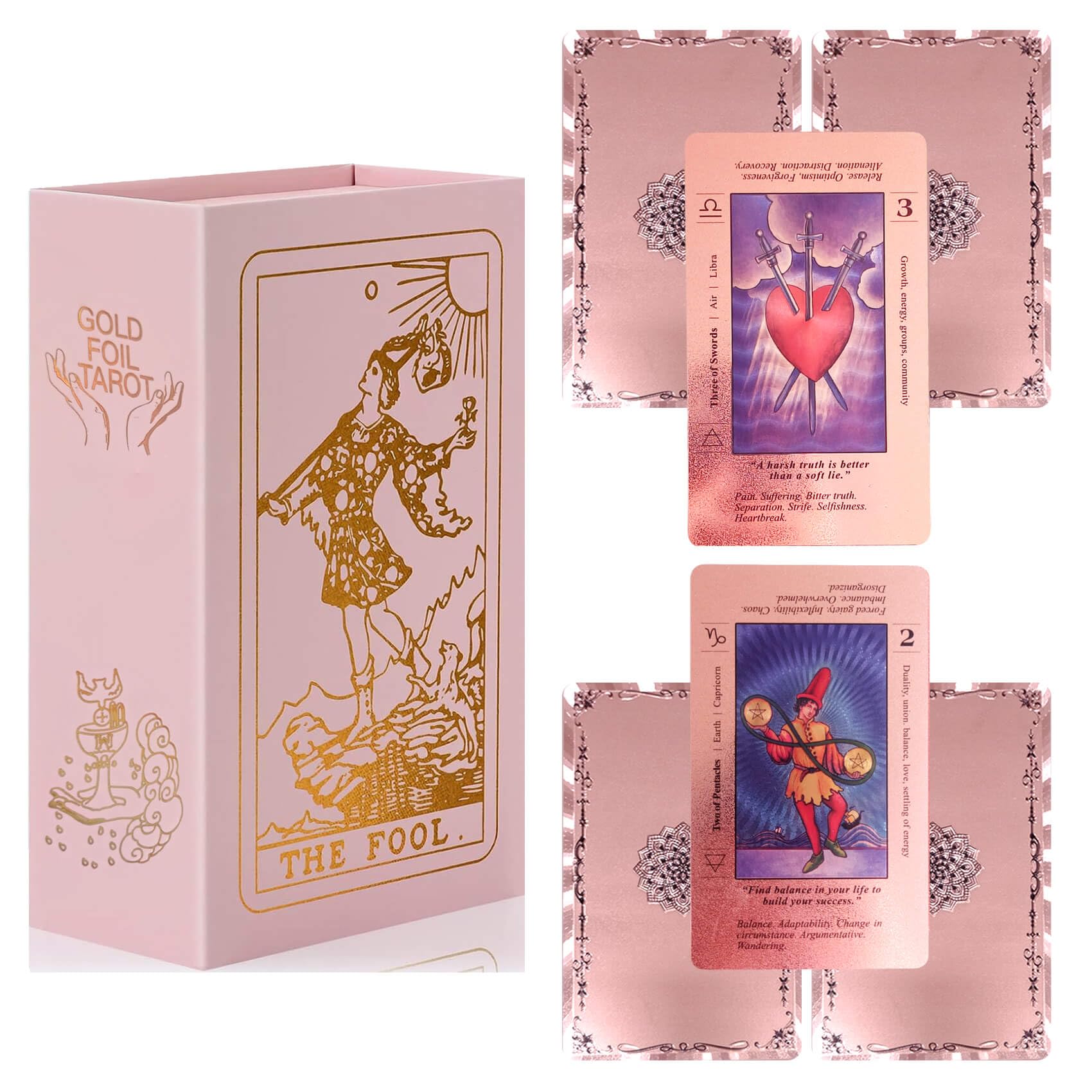Pink Tarot Cards Deck with Guide Book, Beginners Tarot Cards with Meanings on Them, Fortune Telling Cards, Divination Tools for All Skill Levels (Rose Pink)