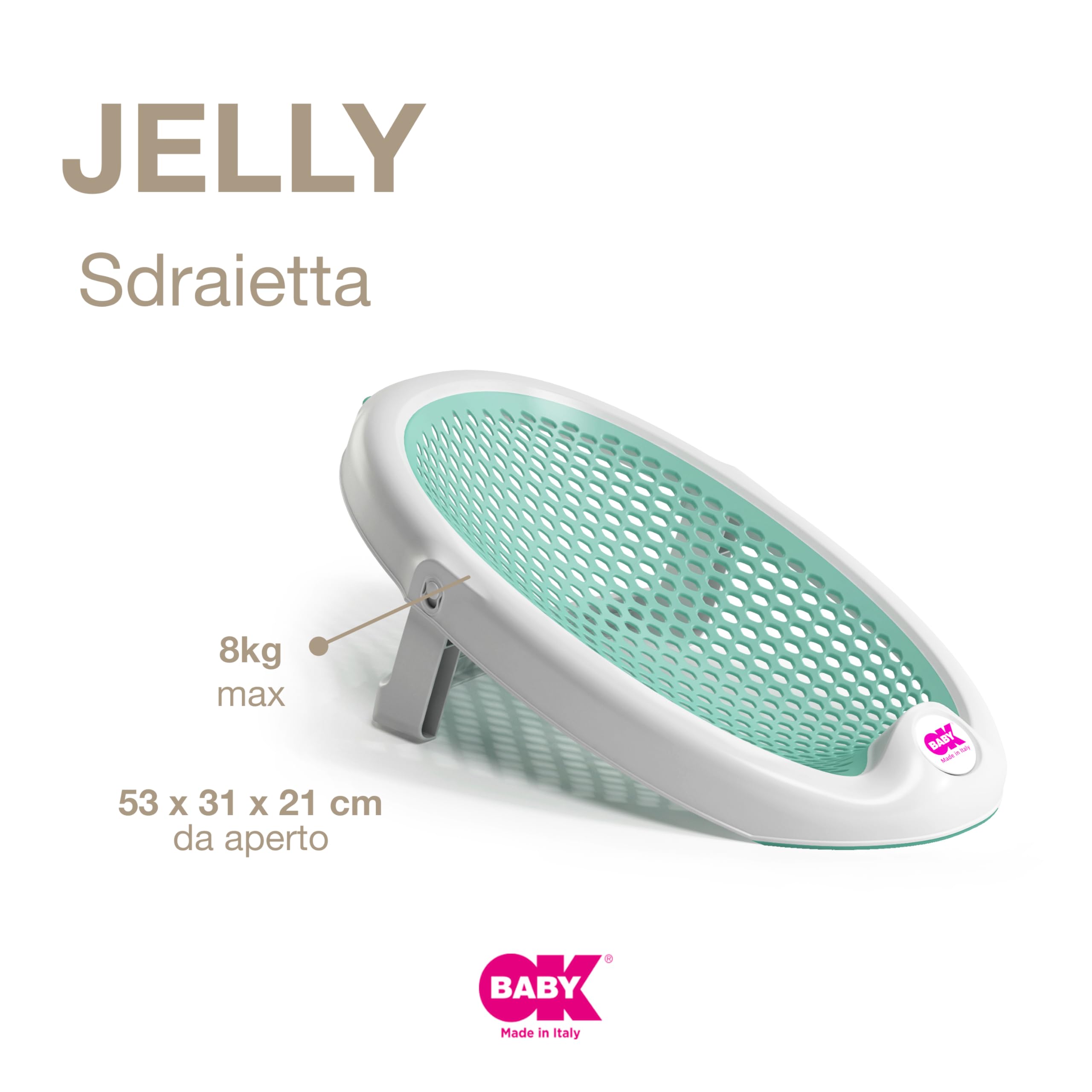 OKBABY Jelly - Sdraietta da Bagno Richiudibile, Morbida e Confortevole per il Bagnetto del Neonato 0-8 Mesi (8kg) - Azzurro