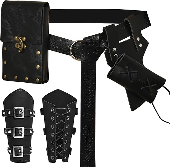 Costume Halloween Vichingo Set Cintura Medievale SUMGOGO - 4 Pezzi Per Costume Stregone/Pirata - Con Bottiglia E Marsupio Marsupio Pelle Vichingo
