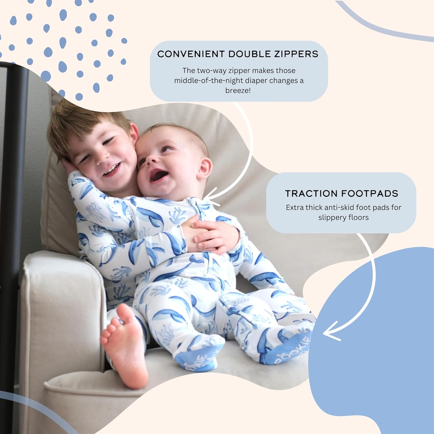 Soft Baby Bamboo Viscose Footie Pajamas, 2-Way Zipper Pajamas for Baby Boys & Baby Girls, Toddler PJs