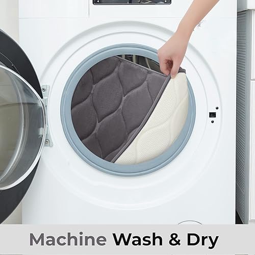 Miniatura 7 de Yafa Home Fashion Juego de 2 alfombras de baño de 17 x 24 pulgadas + 20 x 32 pulgadas, espuma viscoelástica tapetes de baño absorbentes y