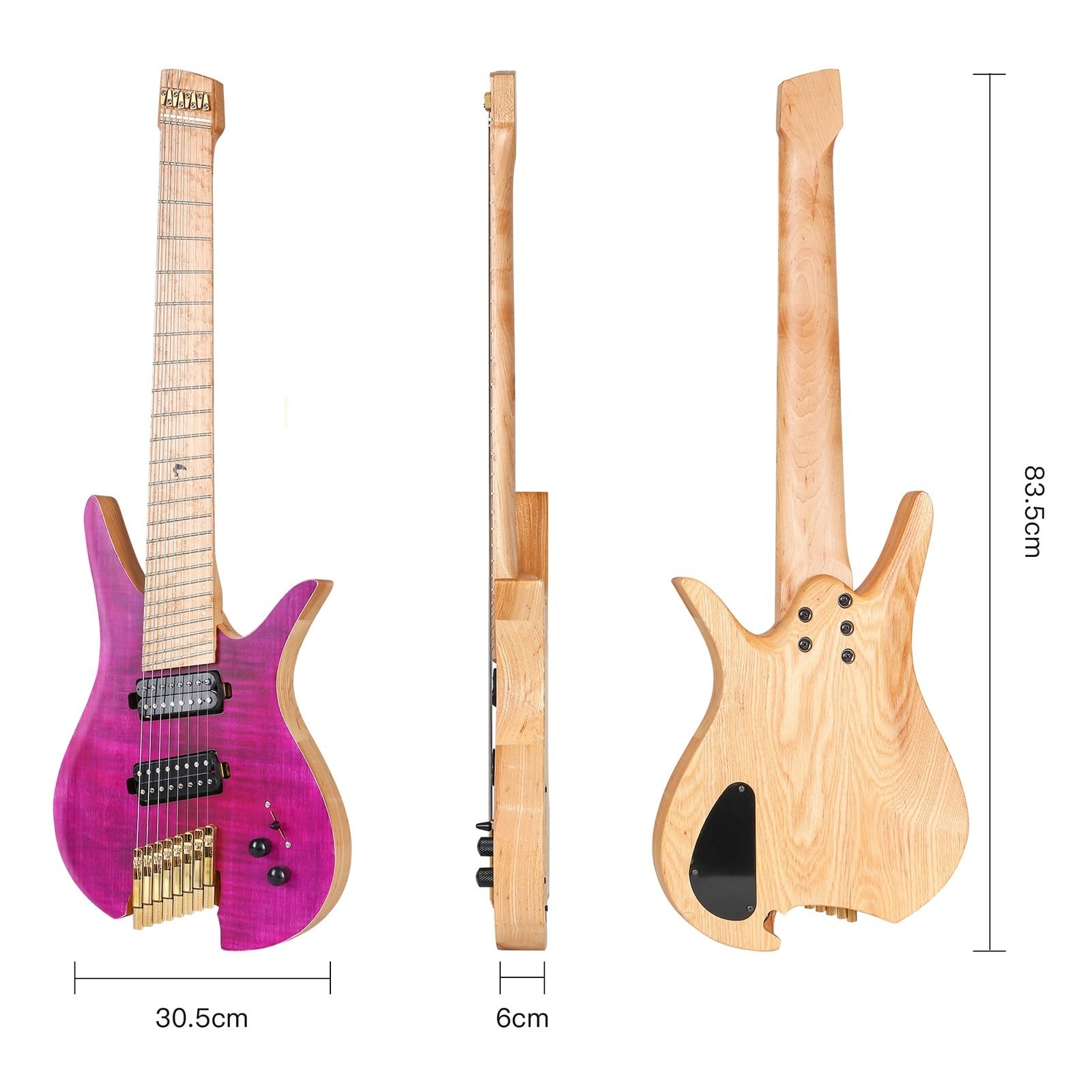 Bezgłowa Elektryczna Gitara Podróżna Z 8 Strunowymi Wentylatorami Ze Stali Nierdzewnej Z Niestandardowym Mosiężnym Mostkiem Profesjonalna Bezgłowy Gitara Elektryczna