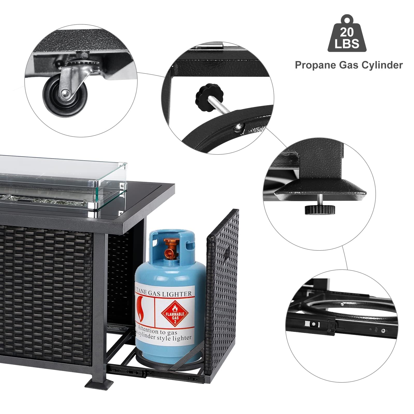 UMAX 44in Outdoor Propane Gas Fire Pit Table, 50,000 BTU AutoIgnition