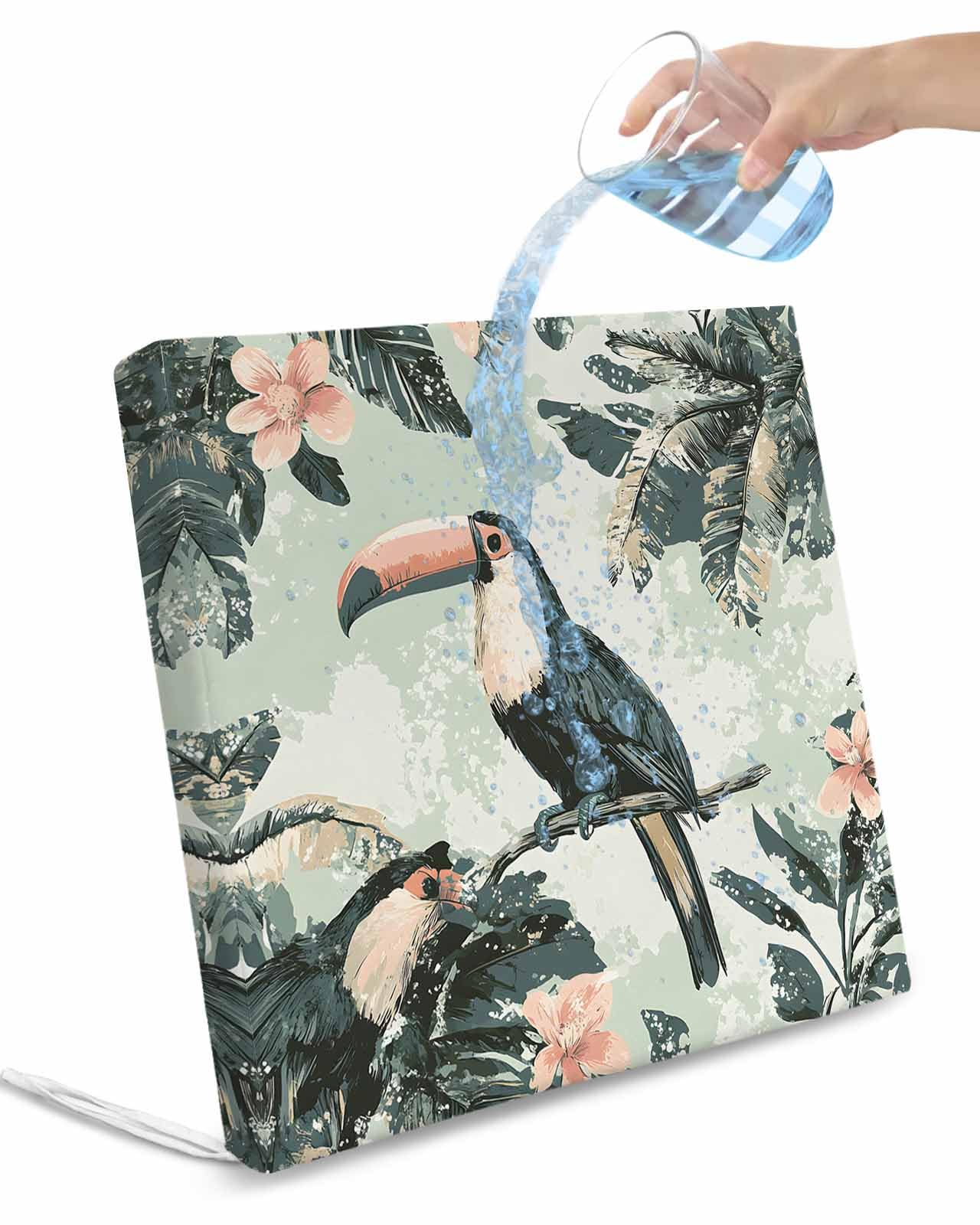 2 Pack Tropical Parrot Waterproof Cushion Covers with Ties, Outdoor Patio Chaise Lounge Chair Seat Cushion Slip Covers Replacement(Only Cover) Animal Flower Vintage Palm Tree Plant 20