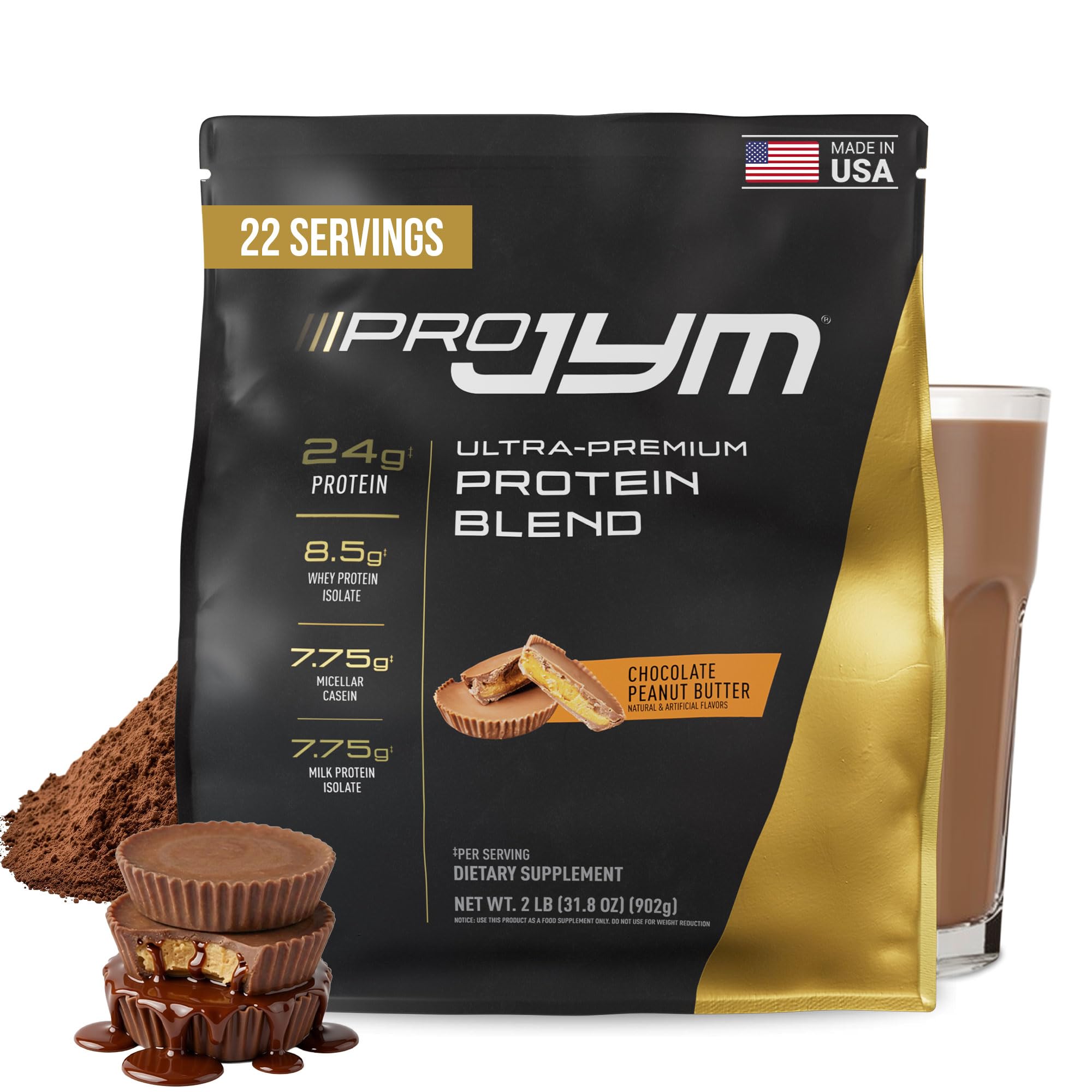 Pro JYM Chocolate Peanut Butter Protein Powder - Whey Protein Isolates, Casein, & Milk Protein, Lean Muscle Building for Men & Women, JYM Supplement Science, 22 Servings