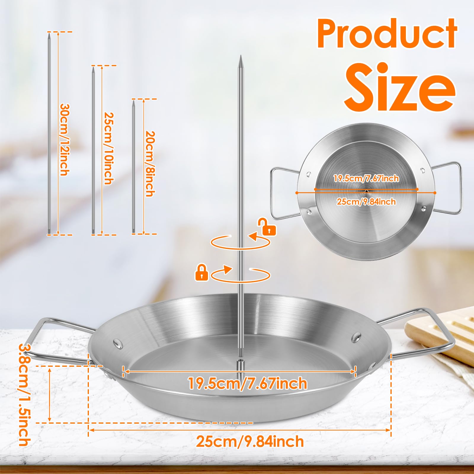 Vertical Meat Skewer Stainless Steel BBQ Vertical Skewer Grill with 3 Replacement Spikes Barbecue Verticals Kebab Skewers Stand kebab plate and skewers with Handle for Whole Chicken Fish Sausage Steak - 3