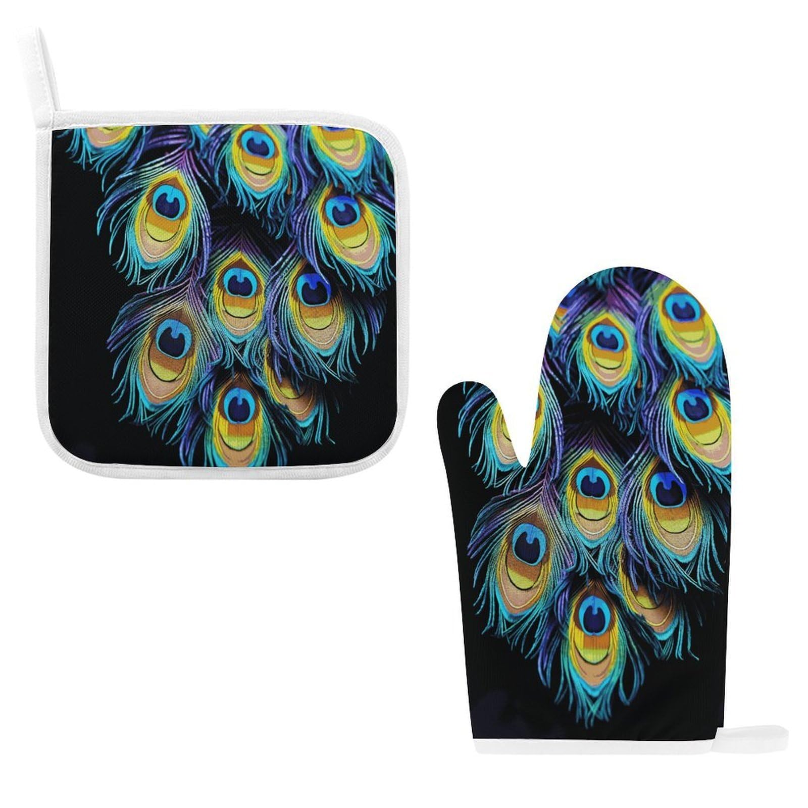 Btcowzrv Style A Bunch Of Peacock Feathers Oven Mitts And Pot Holders 2Pcs Set