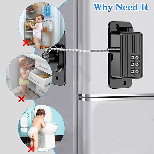 Miniatura 9 de Paquete de 1 cerradura de puerta de refrigerador, cerradura de puerta de refrigerador a prueba de niños para congelador de cocina, armarios y