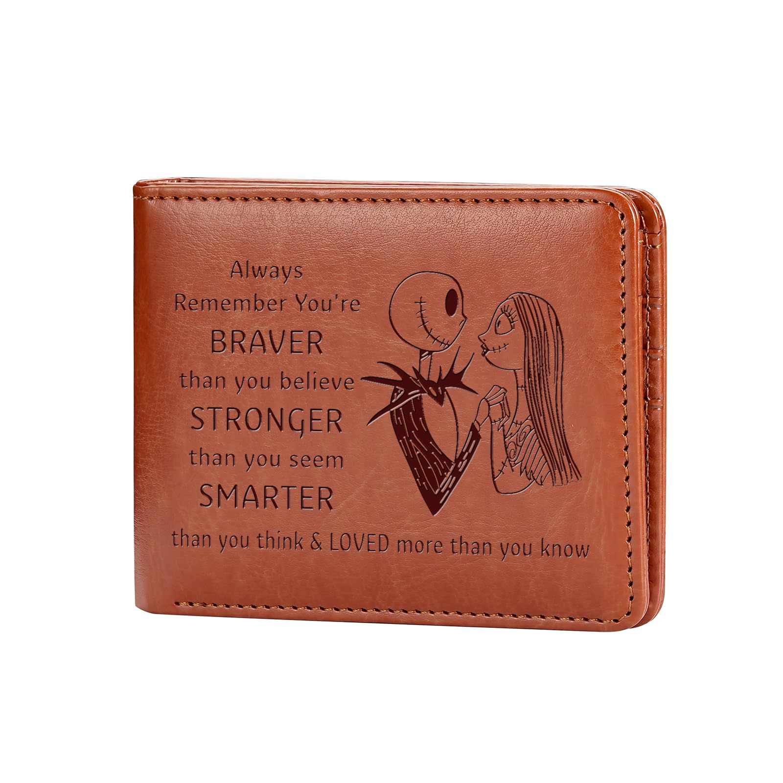 KBVWHW Jack and Sally Gifts Leather Wallet Always Remember You’re Braver Than You Believe Leather Wallet Inspirational Gifts Halloween Christmas Gifts (jack)