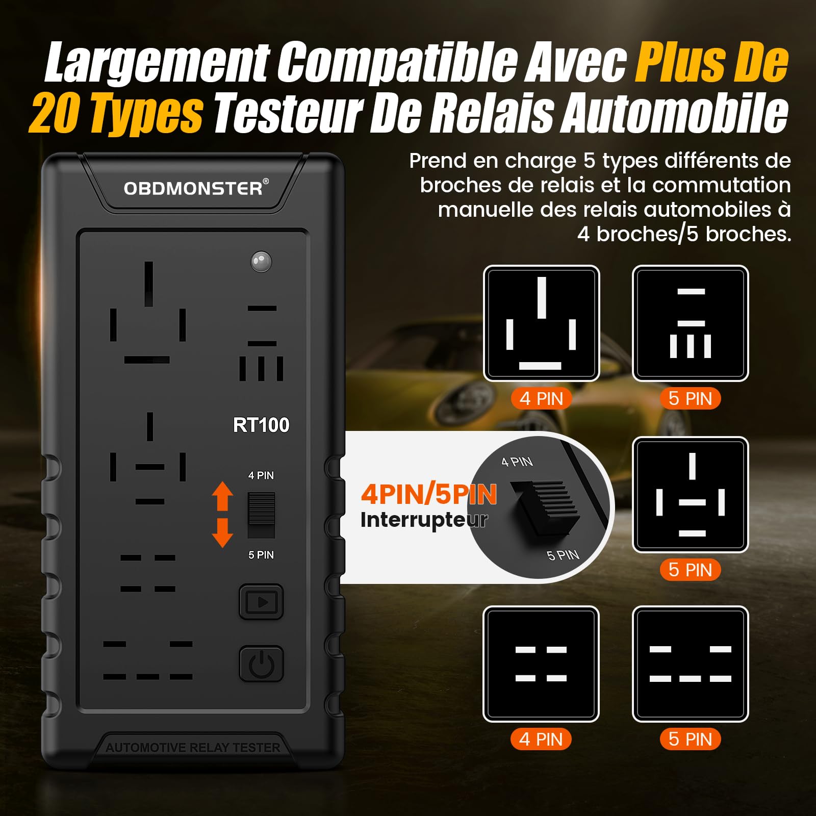 Testeur de Relais de Voiture 12 V/24 V, Testeur de Relais, Vérificateur de Relais Électronique, Outil D'inspection et de Diagnostic de Relais sans fil 4 Broches/5 Broches pour Réparation Automatique
