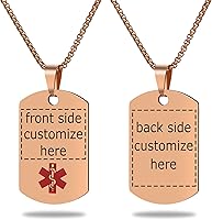 Vista 24 de Collar de alerta médica, etiqueta grabada con láser, grabado personalizado, etiqueta de identificación de acero inoxidable, colgante para hombres