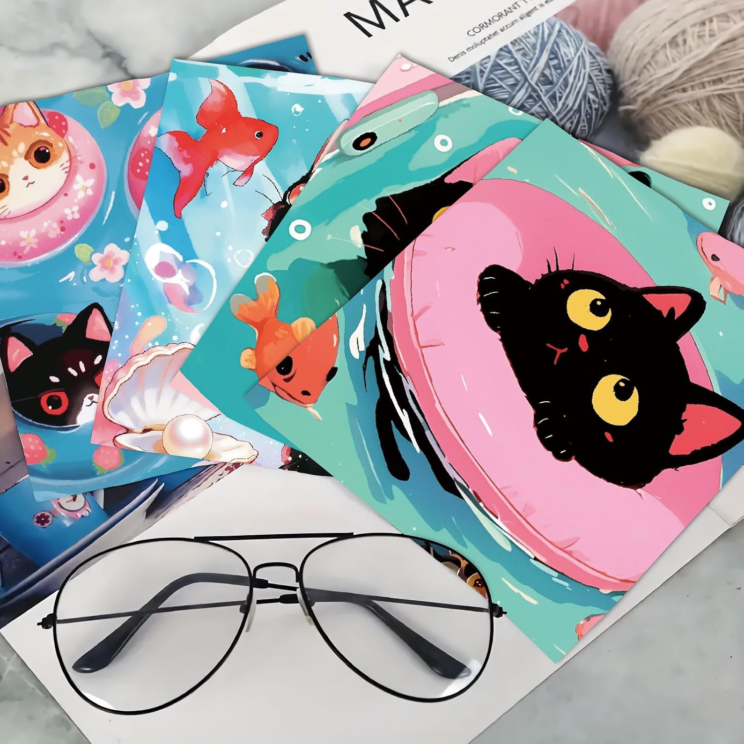 CREATCABIN 6Pcs Eyeglass Cleaning Cloth Microfiber Cleaning Cloths for Glasses Black Cat Glasses Cleaner Wipes Microfiber Reusable Glass Clean for Phone Lens Laptops Screens 6x6Inch