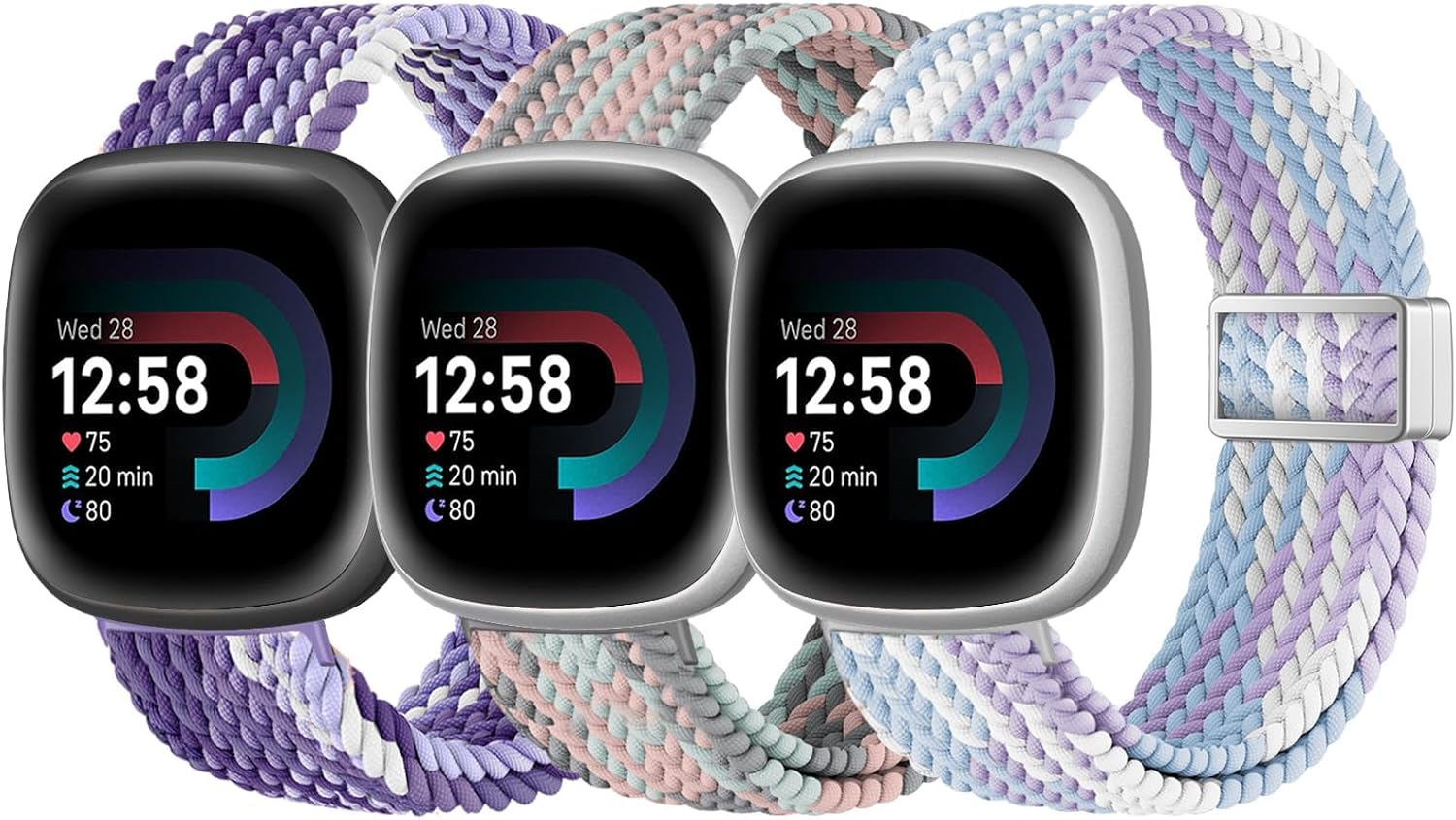 HSWAI Magnetic Braided Compatible with Fitbit Versa 4 Bands for Women/Versa 3/Sense/Sense 2 Bands, Soft Stretchy Sport Strap Woven Loop Elastic Nylon Wristbands Men