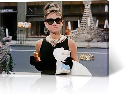HB Art Design Audrey Hepburn - Lienzo decorativo para pared, diseño de desayuno en Tiffany, arte para pared, decoración de dormitorio, sala de