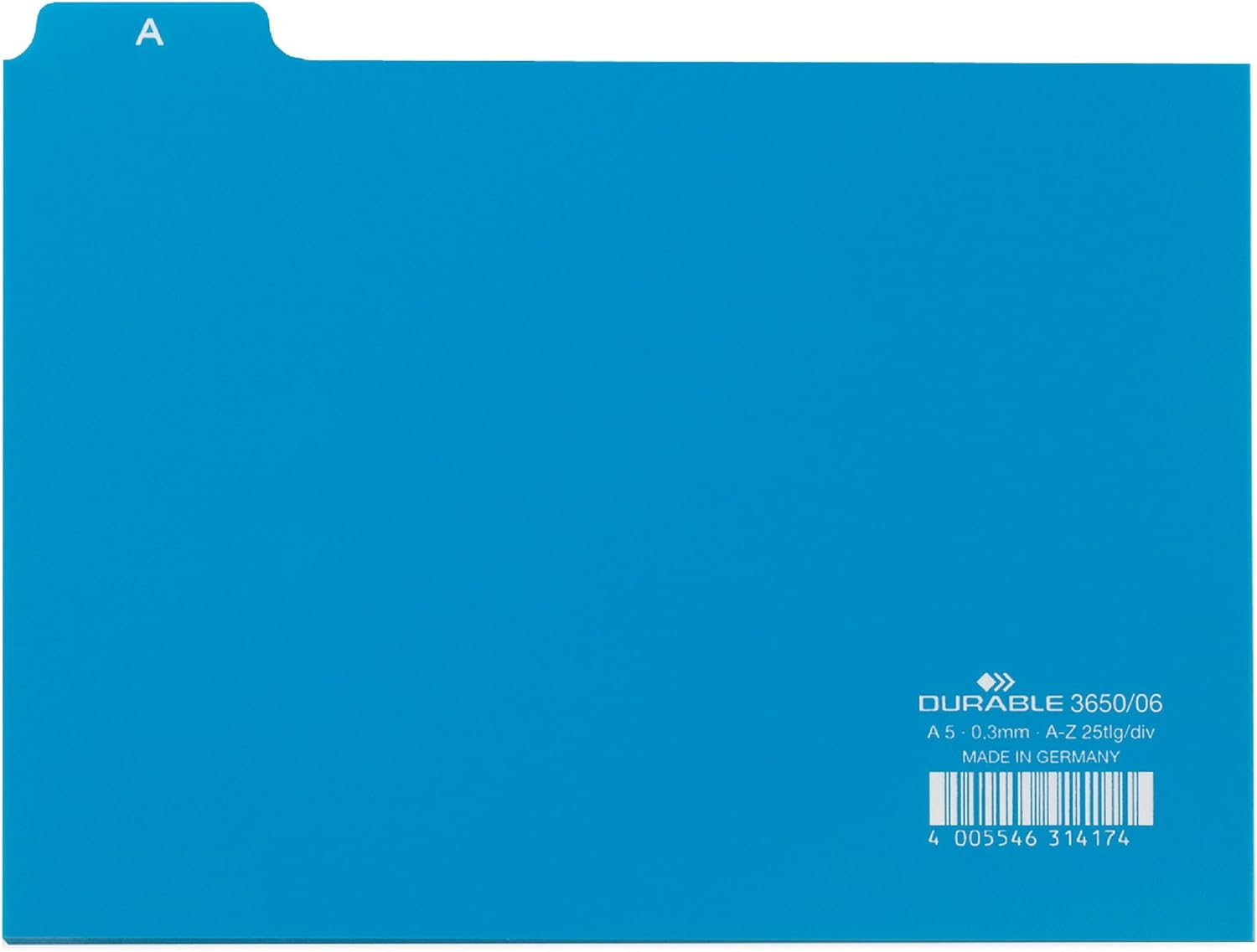 Durable 3650-06 Guide Card Set DIN A5 Straight PP Blue