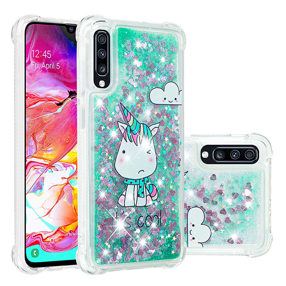 MRSTERUS Case for Samsung A70,Glitter Liquid Sparkle Floating Shiny Quicksand Clear Soft TPU Silicone Shockproof Protective Bumper Thin Cover for Samsung A70 Little Monster YBL
