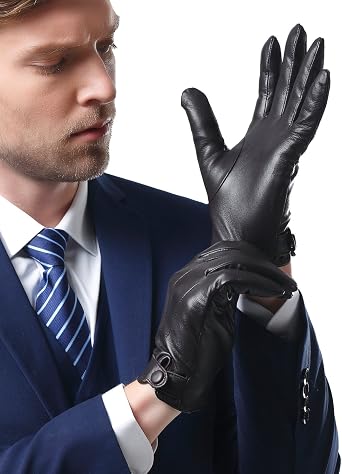 Mens Nappa Leather Gloves Lambskin Gloves Winter Warm Gloves