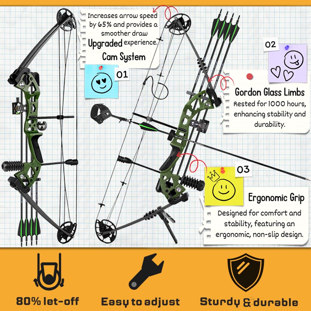 Arc à Poulies Adulte Compound 10-45 lbs 325fps Set Chasse Débutants Professionnel