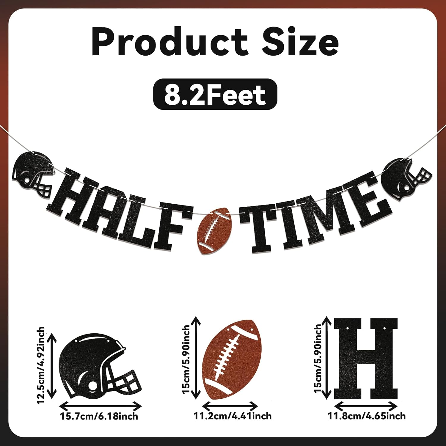 Football Half Time Banner - Birthday Party Decorations, Half Way to One Banner for Boy, Black Glitter