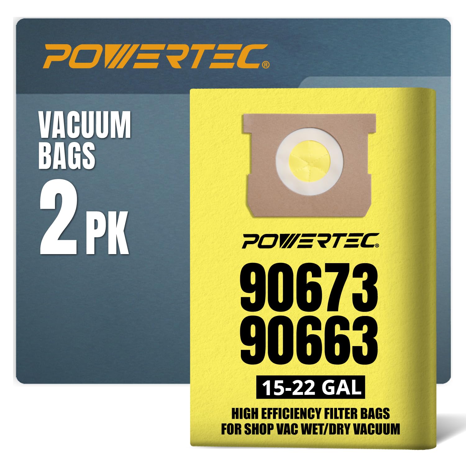 POWERTEC Bolsas de filtro 75025V para aspiradora Shop Vac 9067300 de 15-25 galones, 2 unidades