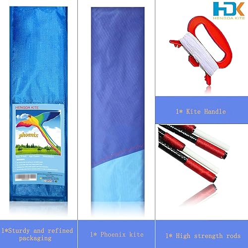 Miniatura 9 de HENGDA KITE - Fuerte fénix para niños y adultos con cola larga y colorida Enormes cometas coloridas para principiantes con pájaros arcoíris de 74