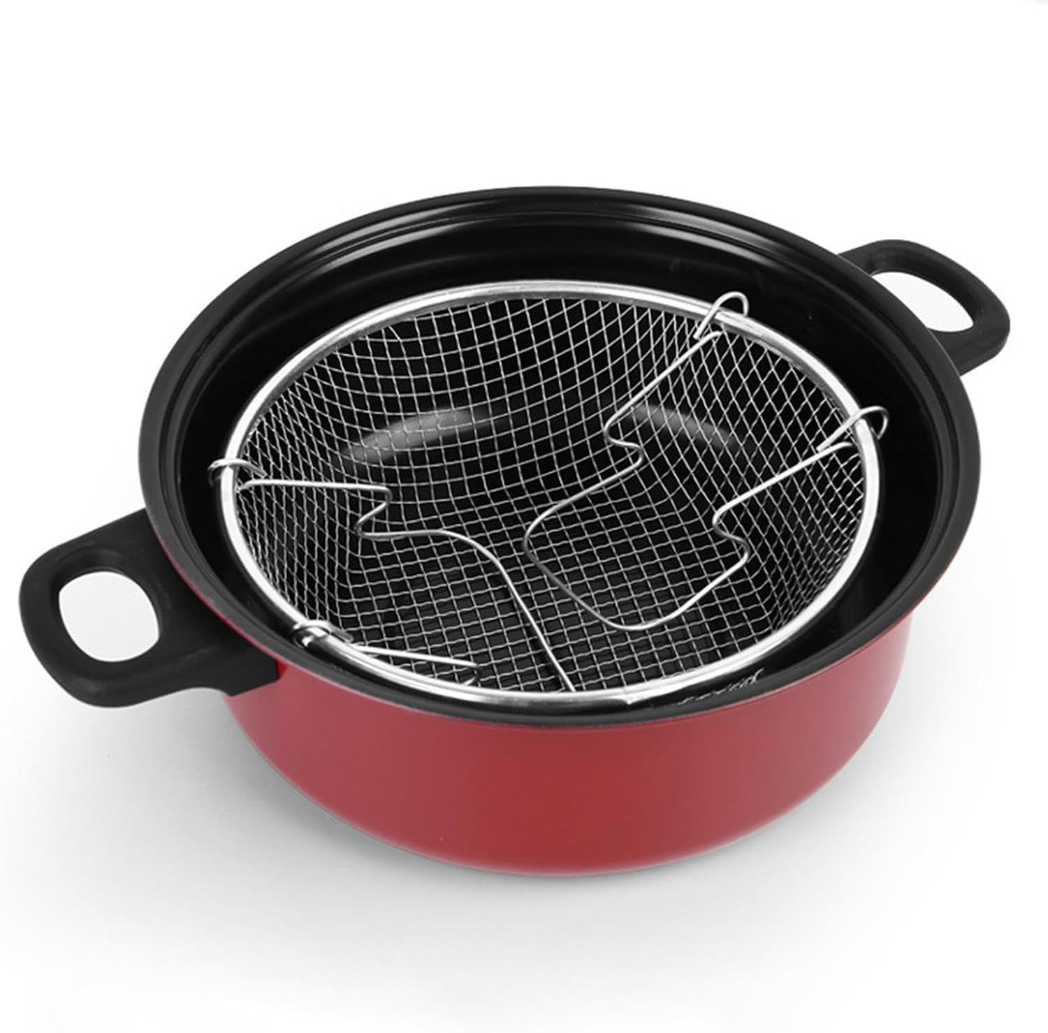 Generic Deep Fryer Pot Nonstick Deep Frying Pan Portable Cooking Supplies Saute Pan Cookware for Party Gifts Outside Home Birthday, 26cm, Red