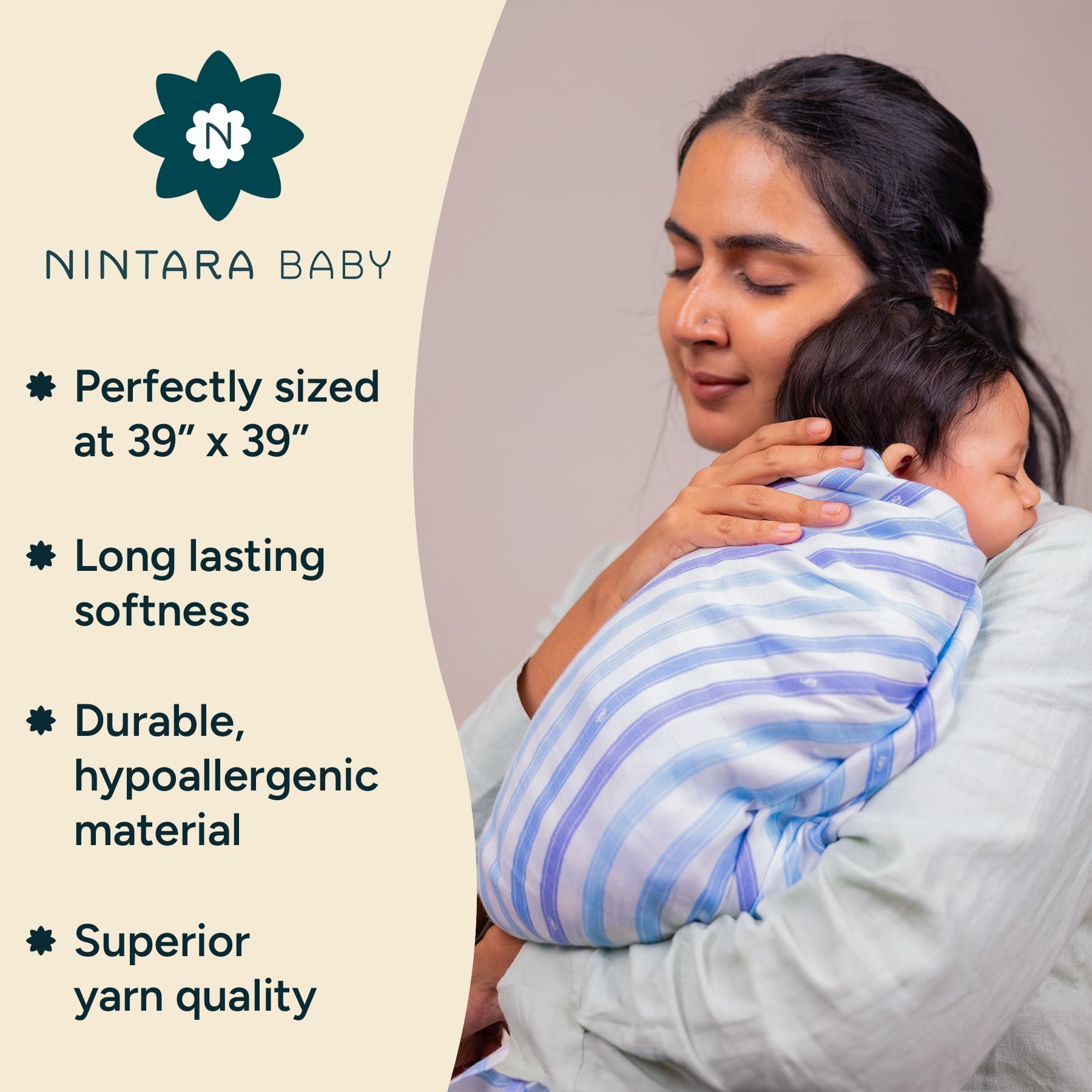 NINTARABABY Muslin Swaddle Blankets for Newborns Pack of 4, 100% Organic Cotton, Ultra-Soft & Breathable - Image 2