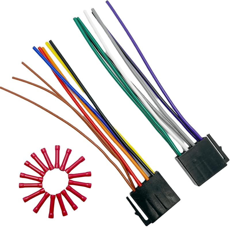 8+8Pin Universa ISO Car Radio Wiring Harness, Android Car Stereo Harness Adapter Radio Power Speakers Wiring Adapter ISO Radio Harness Adapter Replacement for Boss Jenson Leadfan SJOYBRING Bluetooth