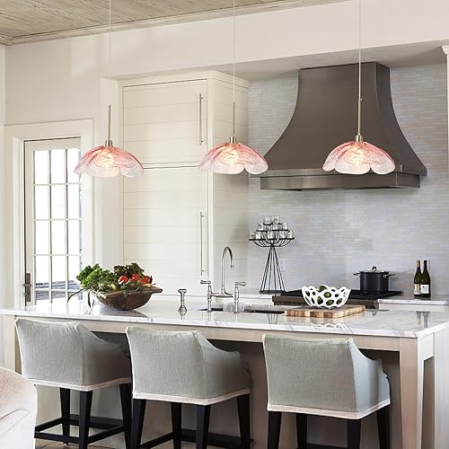 Miniatura 2 de Lámpara colgante de cristal martillado rosa  Lámpara colgante vintage grande de 14 pulgadas, moderna lámpara colgante industrial de granja, lámpara
