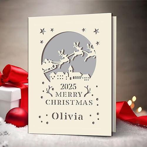 Miniatura 9 de Tarjetas de Navidad personalizadas 2022 regalo de Papá Noel tarjeta de Navidad de papel láser personalizada para niños niñas nieto hijo bebé él sus