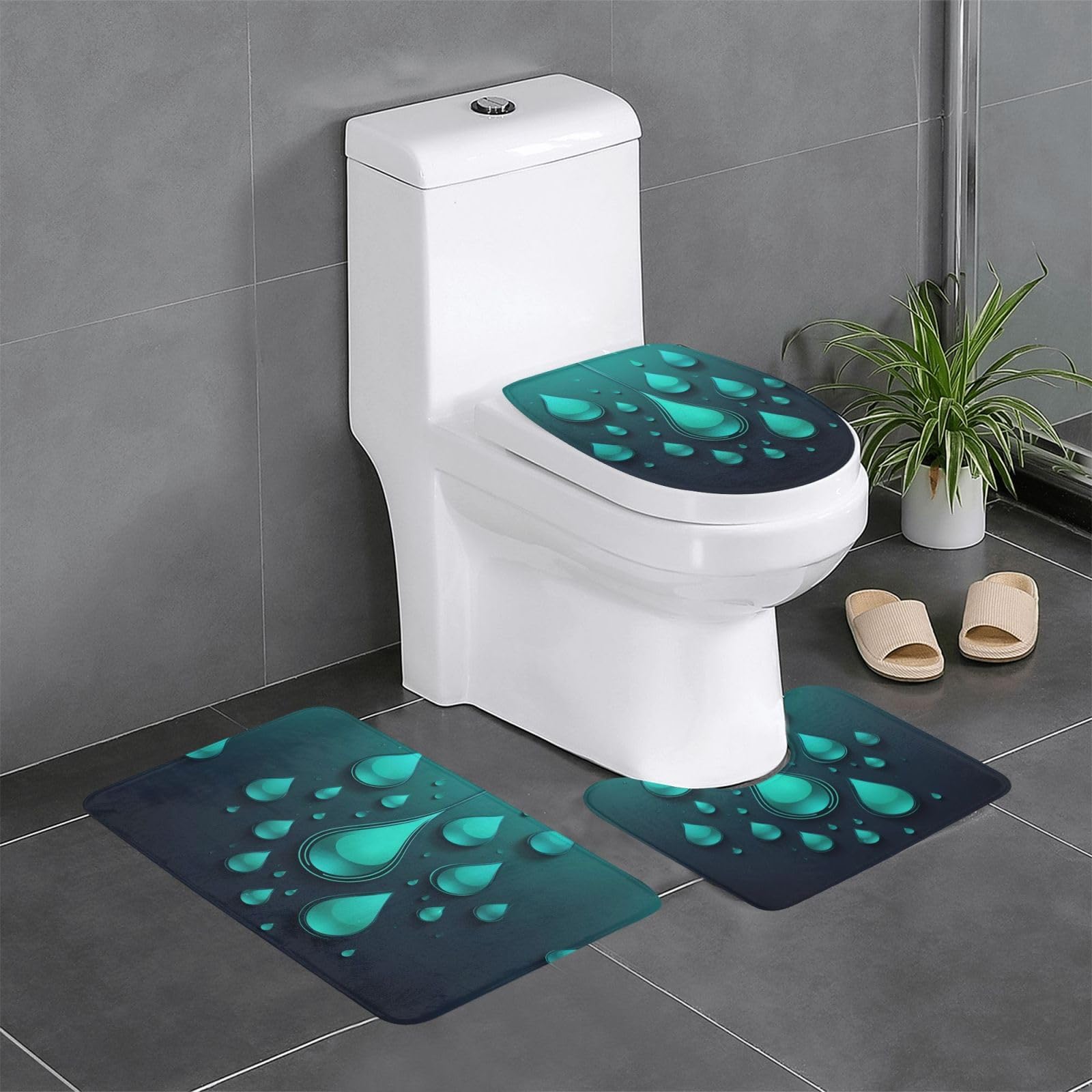 Tapis de salle de bain antidérapants YYHWHJDE anti-glisse bleu vert motif gouttes d'eau