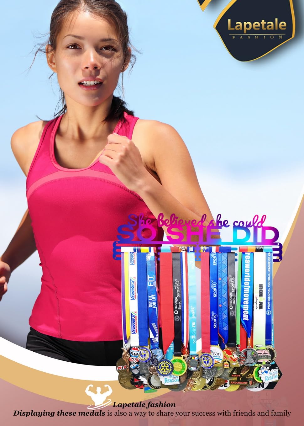 Soporte de pared para medallas de carreras, expositor de medallas de maratón, para regalo, diseño de patente D889882S