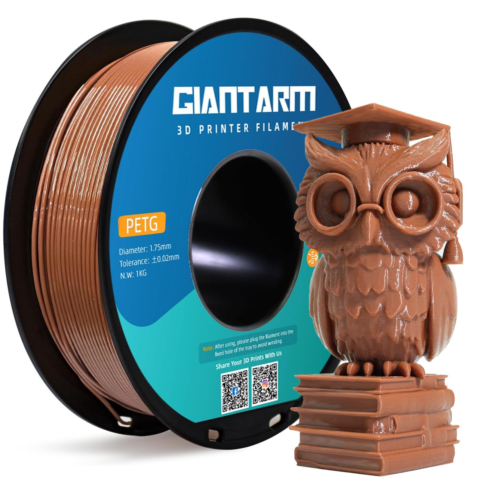 PETG Filament per Stampante 3D, GIANTARM PETG Filament 1,75mm, Dimensional Accuracy +/- 0,2mm 1kg, Marrone