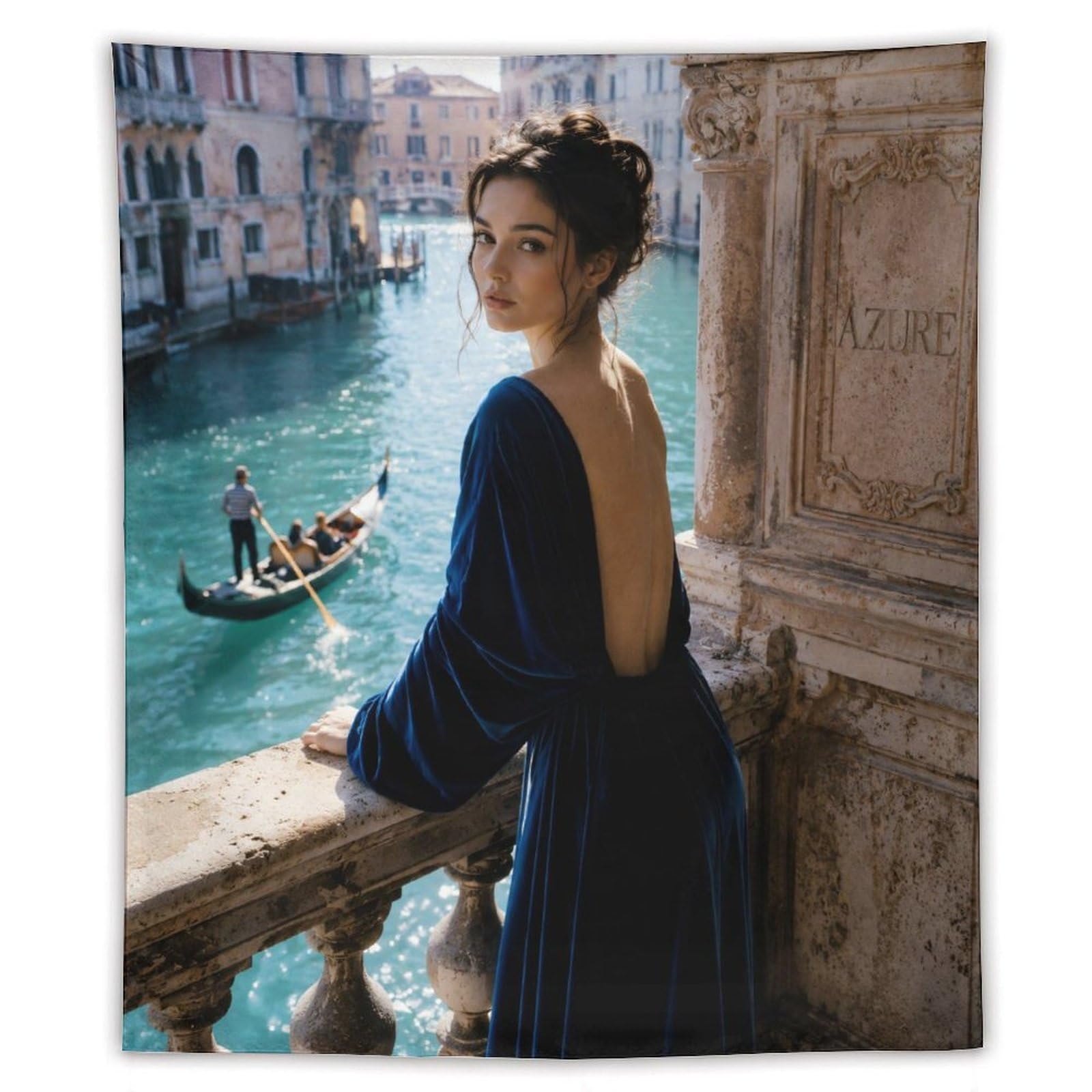 W7C8U2X3 Woman Overlooking Gondola Wall Tapestry, Room Divider