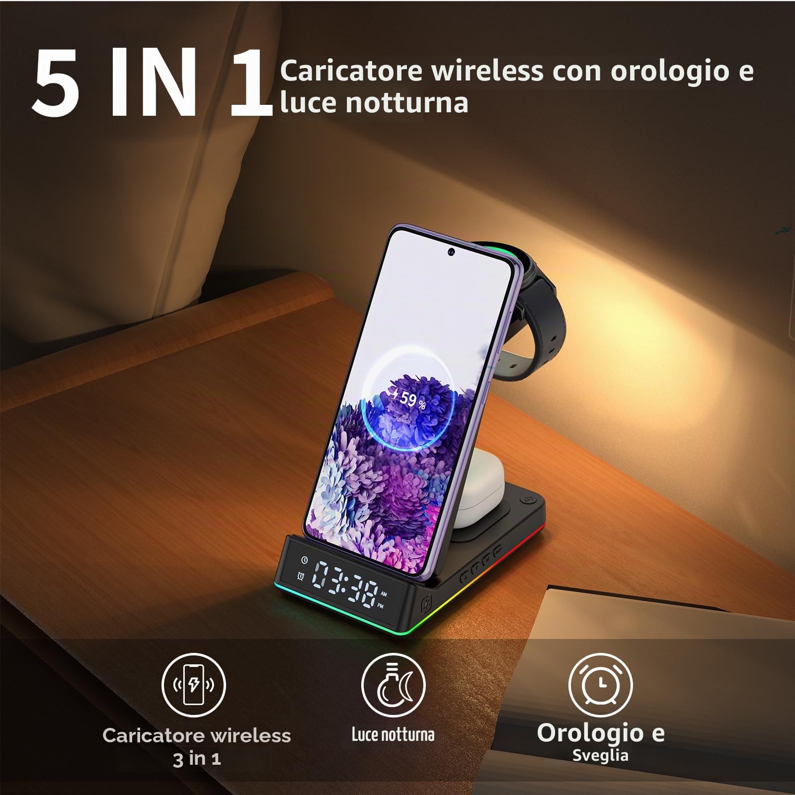EVARY Caricatore Wireless 18W Rapida Wireless per Samsung S24 S23 S22 Ultra S21 S20 Galaxy Buds+ Pro,Wireless Charger für Galaxy Watch 5/5 Pro/4/3/Active 2/1
