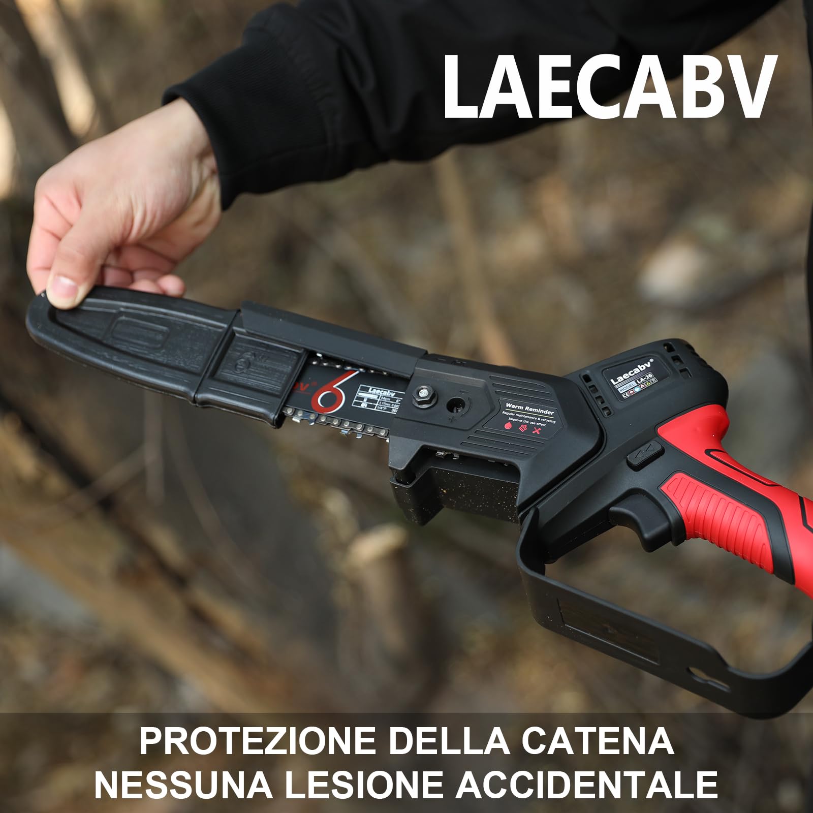 Laecabv Mini elektryczna piła łańcuchowa 6 cali jednoręczna ręczna piła łańcuchowa miniaturowa piła łańcuchowa z 2 szt. 16,8 V/4 Ah bateria litowa do cięcia drewna, gałąź drzewa ogród (czerwony)