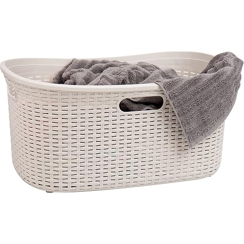 Mind Reader Basket Collection, Laundry Basket, 40 Liter (10kg/22lbs) Capacity, Cut Out Handles, Ventilated, Ivory