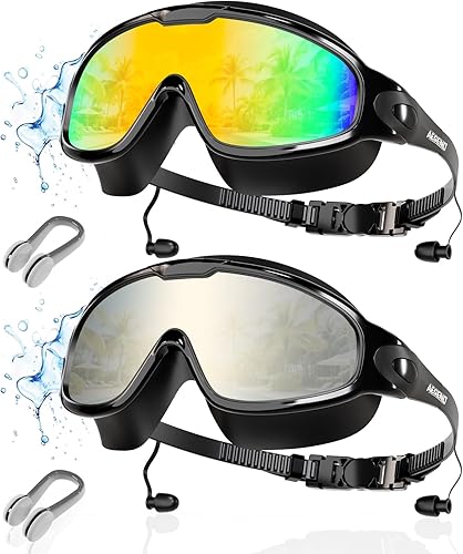 Miniatura 13 de Aegend - Nuevas gafas de natación de visión amplia para adultos, con protección antiniebla/UV, sin fugas, con tapones para los oídos para hombres y