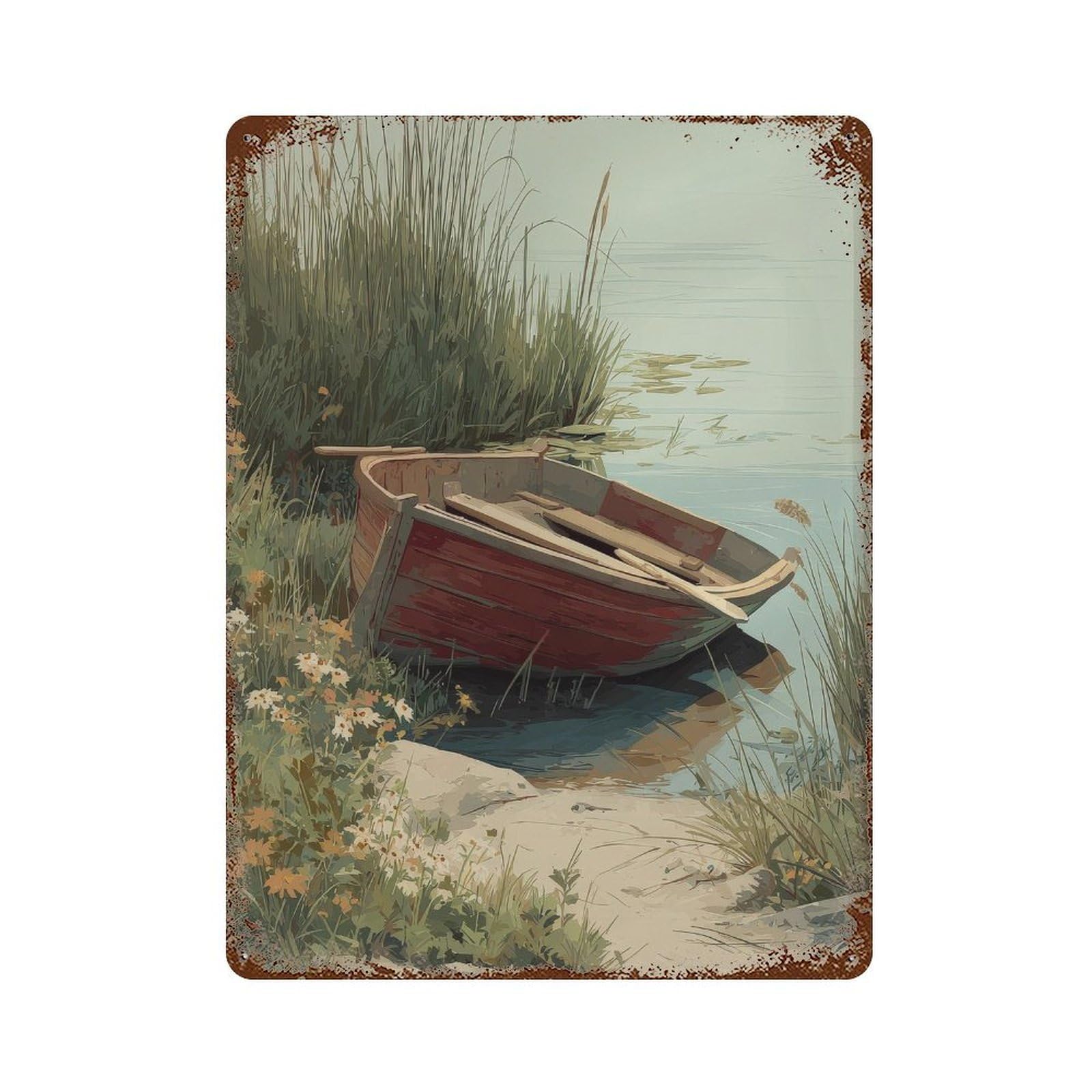 xiaoxiaoshen Rowboat By Lakeside. Impressionism Wall Decor Art Metal Tin Poster Modern Home Decor Art Home Bar Shop Decorations Vintage Sign 40x30cm