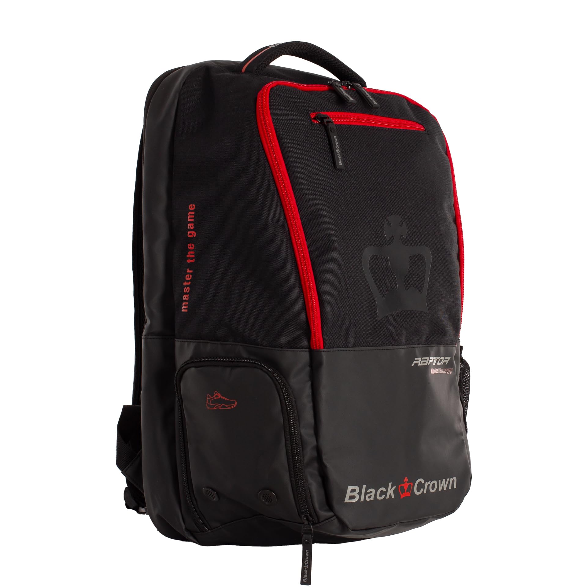 Black Crown Mochila Raptor – Diseño Impactante en Negro y Rojo – Materiales Premium (30% EVA, 70% PVC), Compartimento para Palas, Bolsillo para Zapatillas y Transporte Ergonómico