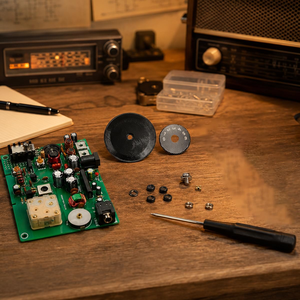 Ticha Kit trasmettitore AM, trasmettitore radio a onde medie regolabile 530-1600 KHZ fai da te per esperimenti scolastici, 20-500 MW, antenna da 2-5 m, ingresso audio da 3,5 mm, materiale PCB